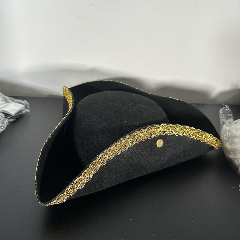 New Zhanmai Founding Fathers Colonial Costume Tricorn Hat White Wig Lace Cuffs - Picture 5 of 12